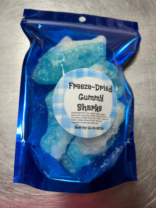 Freeze dried candy gummy sharks